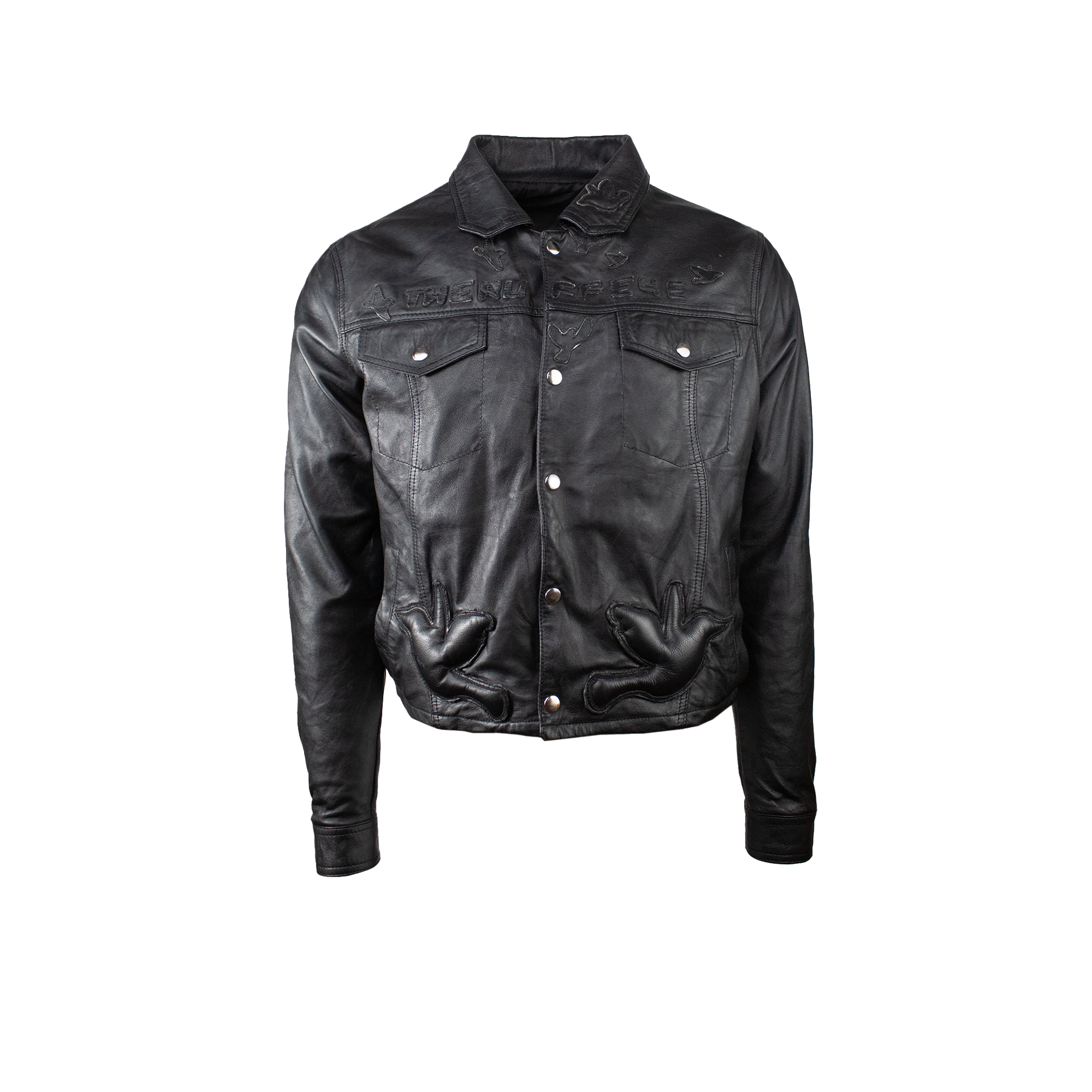 LEATHER 3D BIRD JACKET IN BLACK