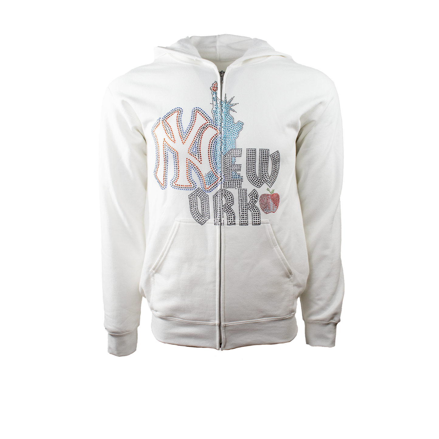 NY RHINESTONE HEAVY WEIGHT HOODIE IN WHITE