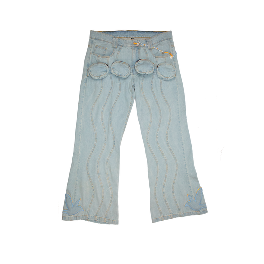 BAGGY UTILITY POCKET JEANS IN LIGHT BLUE