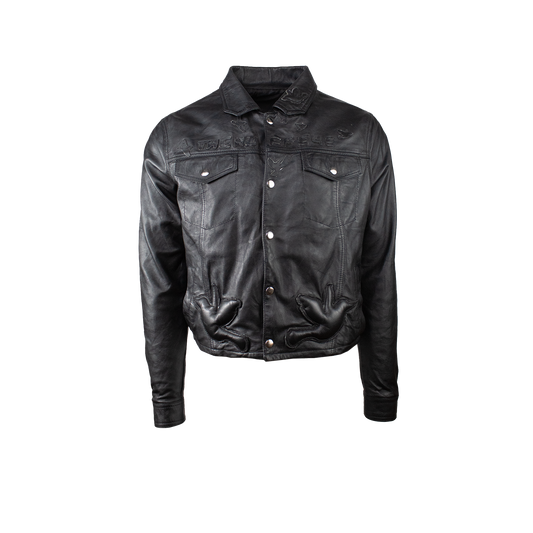 LEATHER 3D BIRD JACKET IN BLACK
